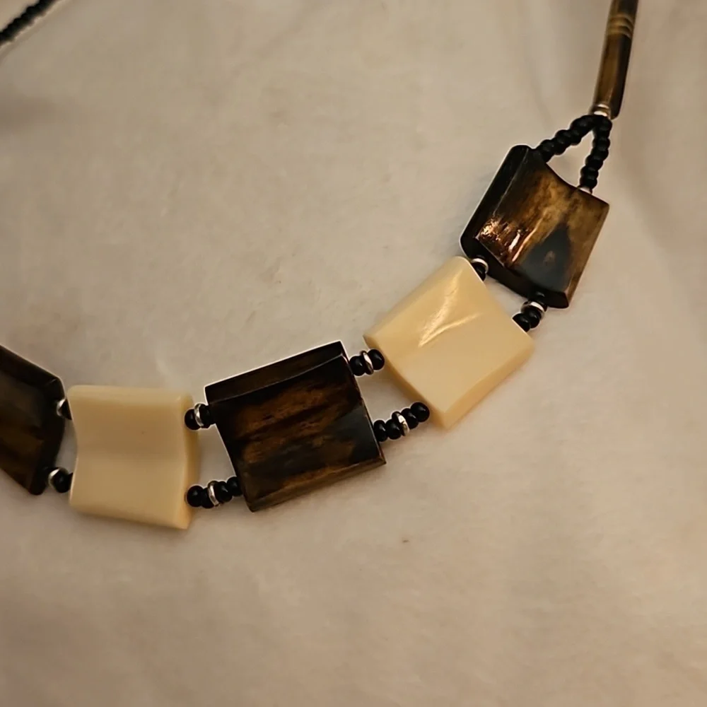Vintage African Tribal Horn Beaded Unisex Collar Necklace